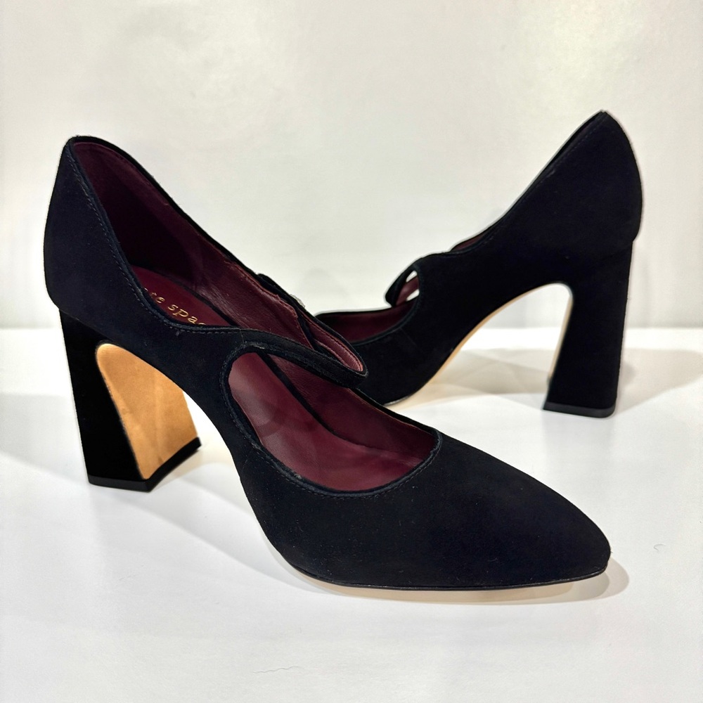Kate Spade Women's Black Suede with Rhinestone Button Maren Ankle-Strap Pumps - Picture 4 of 11